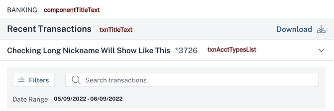 Top of Transactions with customizations labeled