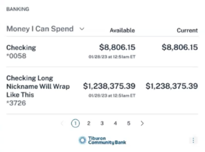 Funds in different accounts listed in a table.