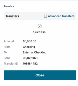 Transfer Success Confirmation